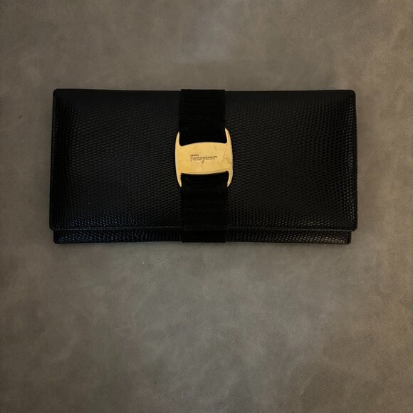 Lizard Gancini Vara Bifold Ferragamo Wallet